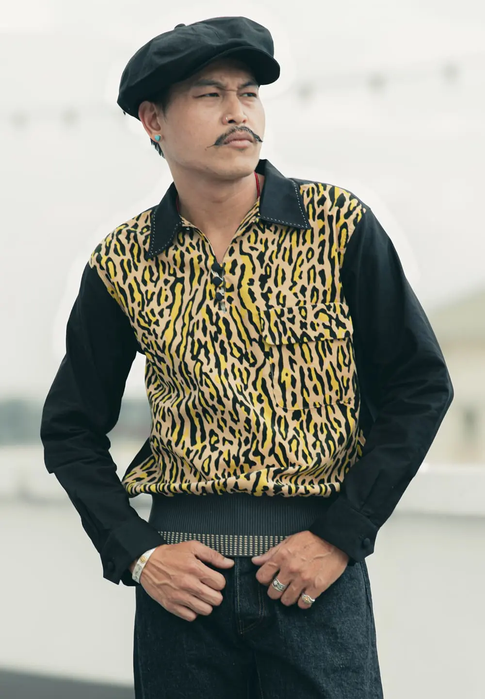 DRY BONES 2TONE PRINT GAUCHO SHIRT VINCENT'S LEO - BEIGE/BLACK - Image 4