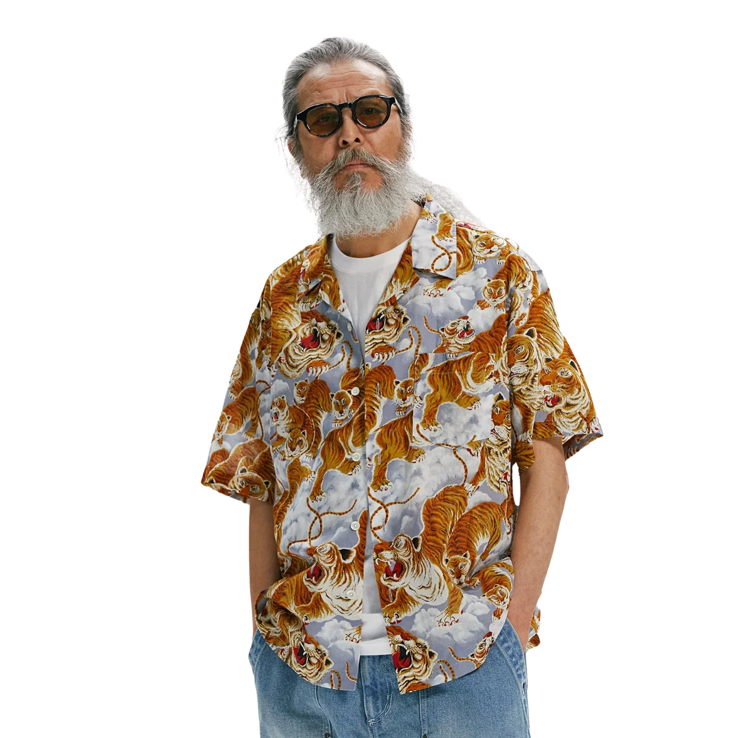 FRIZM WORKS TIGER HAWAIIAN HALF SHIRT - GRAY - Image 3