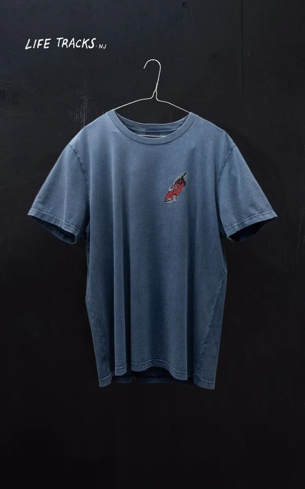 NUDIE JEANS ROY BASEMENT TRACKS T-SHIRT - BLUE - Image 4